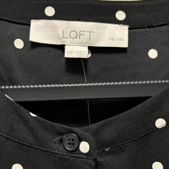 LOFT Womens  Petites Polka Dot Button-Front Dress Size 10P Black & White - Picture 7 of 9